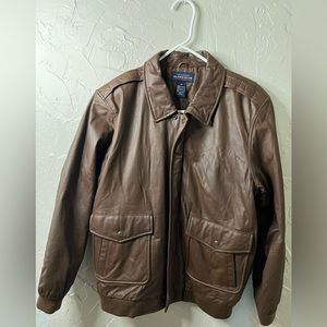 Nwts Class Club Mens Sz XL Brown Bomber Genuine Leather Jacket